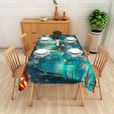 Aperturee - Aperturee Green Halloween Rectangle Tablecloth with Spooky Jack O’ Lanterns for Zombie and Haunted Party Decor